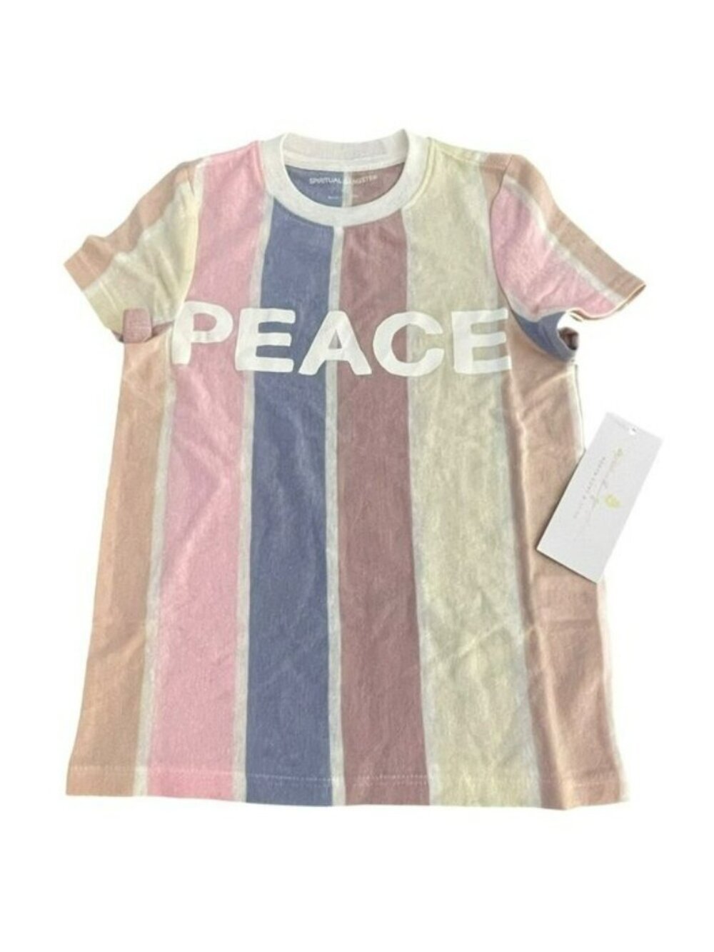 Spiritual Gangster Peace Classic Tee Multicolor Striped Design Size 4